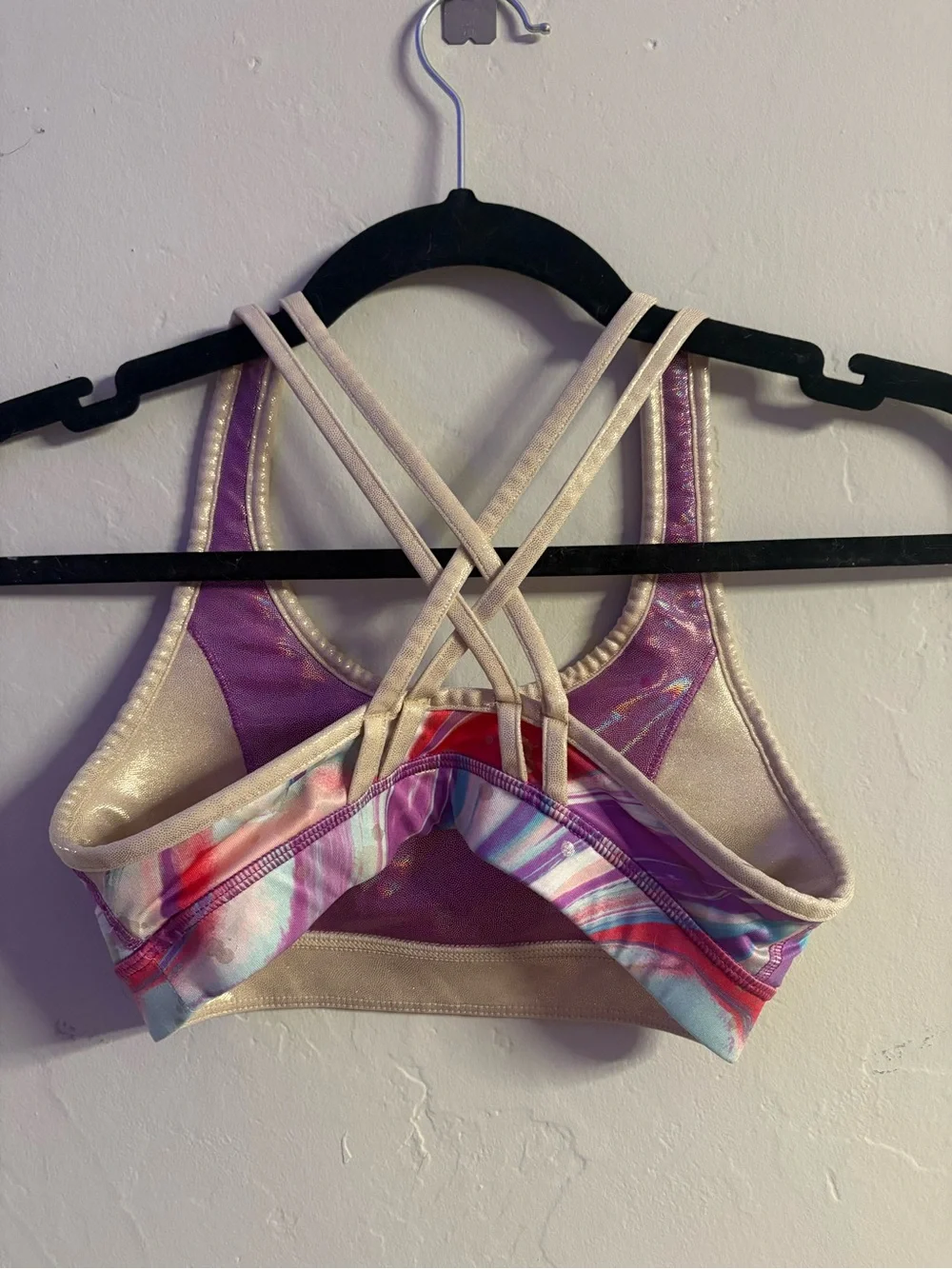 Justice Metallic Gold and Pink Marble Sports Bra